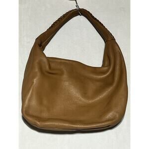 Monsac Original Leather Crescent Hobo Handbag Beige Brown Woven Strap Zip Y2K